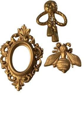 Vintage MCM Gold-Toned Burwood Molded Plastic Wall Decor Lot Of 3